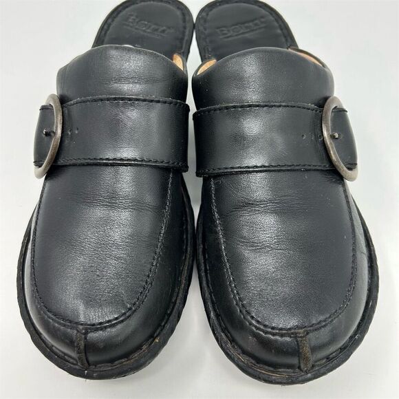 Born Women's Black Leather Slip On Mules Size 9 Buckle Accent Fall Comfort - Picture 6 of 13